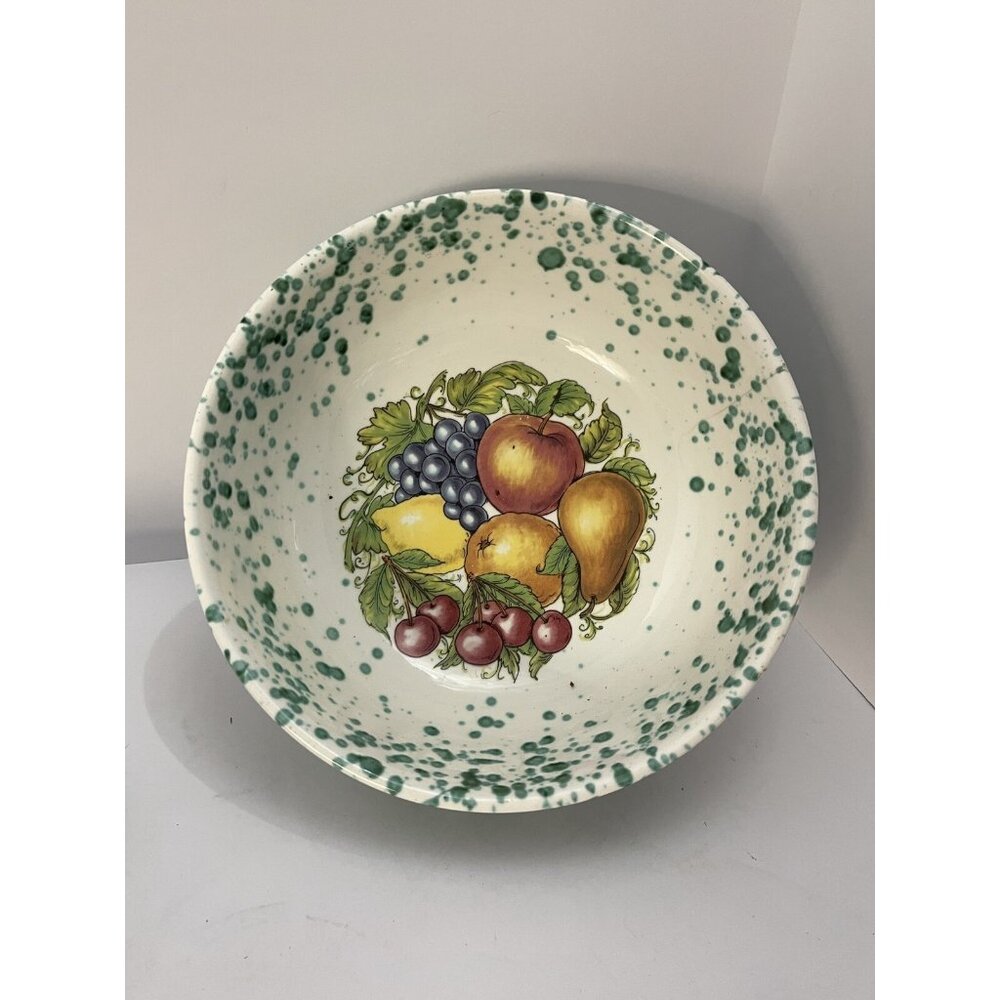 Himark Ceramic 9” Wide & 3” Deep Round Serving Bowl with Apples Made In Italy